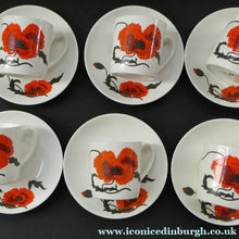 Load image into Gallery viewer, Susie Cooper Six Trios: Cups, Saucers and Sides Plates Cornpoppy Wedgwood

