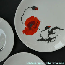 Load image into Gallery viewer, Susie Cooper Six Trios: Cups, Saucers and Sides Plates Cornpoppy Wedgwood
