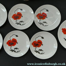Load image into Gallery viewer, Susie Cooper Six Trios: Cups, Saucers and Sides Plates Cornpoppy Wedgwood
