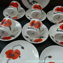 Load image into Gallery viewer, Susie Cooper Six Trios: Cups, Saucers and Sides Plates Cornpoppy Wedgwood
