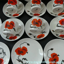 Load image into Gallery viewer, Susie Cooper Six Trios: Cups, Saucers and Sides Plates Cornpoppy Wedgwood

