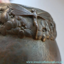 Load image into Gallery viewer, Swedish Bronze Pot / Vase by John Farngren (1884 - 1960) for Otto Meyer. Decorated with Relief Dragonflies and Flowers. SIGNED
