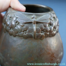 Load image into Gallery viewer, Swedish Bronze Pot / Vase by John Farngren (1884 - 1960) for Otto Meyer. Decorated with Relief Dragonflies and Flowers. SIGNED
