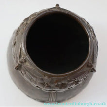 Load image into Gallery viewer, Swedish Bronze Pot / Vase by John Farngren (1884 - 1960) for Otto Meyer. Decorated with Relief Dragonflies and Flowers. SIGNED
