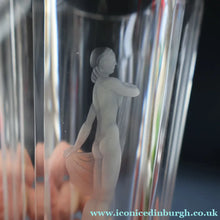 Load image into Gallery viewer, SWEDISH GLASS. Nils Landberg for Orrefors. TALL Vase with a Etched Nude Woman. 7 3/4 inches

