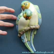Load image into Gallery viewer, ART DECO 1930s Wall Pocket by CLARICE CLIFF. In the form of two Love Birds or Budgies
