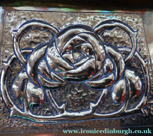 Load image into Gallery viewer, Sweet Miniature Arts &amp; Craft Brass GLASGOW SCHOOL Planter with Rose Repousee Decoration; c 1910s
