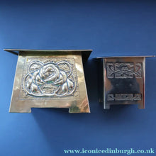 Load image into Gallery viewer, Sweet Miniature Arts &amp; Craft Brass GLASGOW SCHOOL Planter with Rose Repousee Decoration; c 1910s

