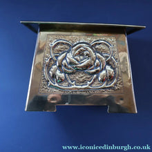 Load image into Gallery viewer, Sweet Miniature Arts &amp; Craft Brass GLASGOW SCHOOL Planter with Rose Repousee Decoration; c 1910s
