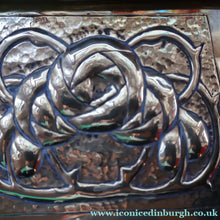 Load image into Gallery viewer, Sweet Miniature Arts &amp; Craft Brass GLASGOW SCHOOL Planter with Rose Repousee Decoration; c 1910s
