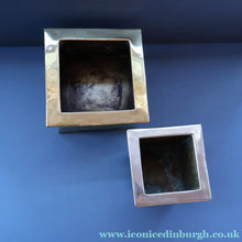 Load image into Gallery viewer, Sweet Miniature Arts &amp; Craft Brass GLASGOW SCHOOL Planter with Rose Repousee Decoration; c 1910s
