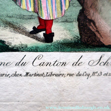 Load image into Gallery viewer, SWISS CANTONS. Regional Costume Studies. Four ANTIQUE 19th Century Hand Coloured Engravings
