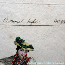 Load image into Gallery viewer, SWISS CANTONS. Regional Costume Studies. Four ANTIQUE 19th Century Hand Coloured Engravings
