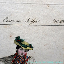 Load image into Gallery viewer, SWISS CANTONS. Regional Costume Studies. Four ANTIQUE 19th Century Hand Coloured Engravings
