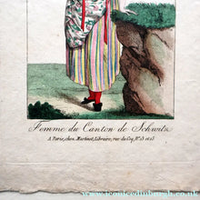Load image into Gallery viewer, SWISS CANTONS. Regional Costume Studies. Four ANTIQUE 19th Century Hand Coloured Engravings
