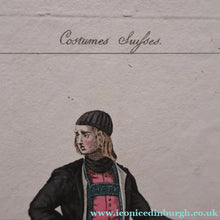 Load image into Gallery viewer, SWISS CANTONS. Regional Costume Studies. Four ANTIQUE 19th Century Hand Coloured Engravings
