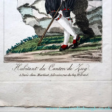 Load image into Gallery viewer, SWISS CANTONS. Regional Costume Studies. Four ANTIQUE 19th Century Hand Coloured Engravings
