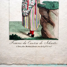 Load image into Gallery viewer, SWISS CANTONS. Regional Costume Studies. Four ANTIQUE 19th Century Hand Coloured Engravings
