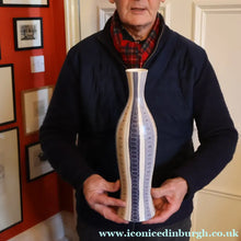 Load image into Gallery viewer, TALL 1950s Freeform Poole Bottle Vase by Alfred Rhead (PLC Pattern; 694 Shape). 14 1/4 inches
