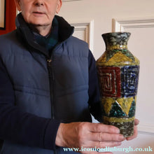 Load image into Gallery viewer, 1960s Italian Vase with Unusual Mottled Glazes and Geometric Sgraffito Patterns
