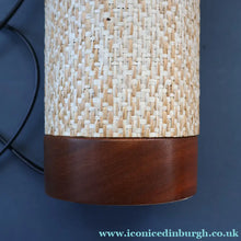 Load image into Gallery viewer, TALL 1970s Scandinavian Style Teak Table Lamp with Woven Straw Cladding
