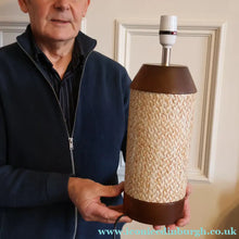 Load image into Gallery viewer, TALL 1970s Scandinavian Style Teak Table Lamp with Woven Straw Cladding
