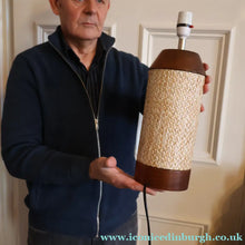Load image into Gallery viewer, TALL 1970s Scandinavian Style Teak Table Lamp with Woven Straw Cladding
