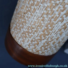 Load image into Gallery viewer, TALL 1970s Scandinavian Style Teak Table Lamp with Woven Straw Cladding
