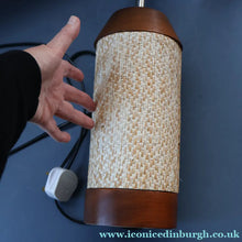 Load image into Gallery viewer, TALL 1970s Scandinavian Style Teak Table Lamp with Woven Straw Cladding
