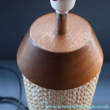 Load image into Gallery viewer, TALL 1970s Scandinavian Style Teak Table Lamp with Woven Straw Cladding
