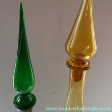 Load image into Gallery viewer, TALL Emerald Green Glass GENIE Vase with Original Hollow Hand Blown Stopper. 25 inches
