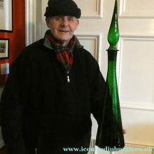Load image into Gallery viewer, TALL Emerald Green Glass GENIE Vase with Original Hollow Hand Blown Stopper. 25 inches
