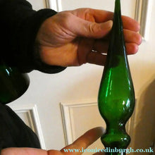 Load image into Gallery viewer, TALL Emerald Green Glass GENIE Vase with Original Hollow Hand Blown Stopper. 25 inches
