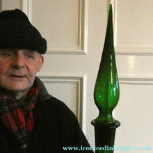Load image into Gallery viewer, TALL Emerald Green Glass GENIE Vase with Original Hollow Hand Blown Stopper. 25 inches
