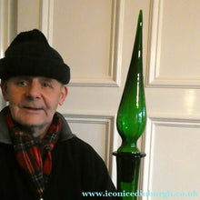 Load image into Gallery viewer, TALL Emerald Green Glass GENIE Vase with Original Hollow Hand Blown Stopper. 25 inches
