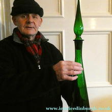 Load image into Gallery viewer, TALL Emerald Green Glass GENIE Vase with Original Hollow Hand Blown Stopper. 25 inches
