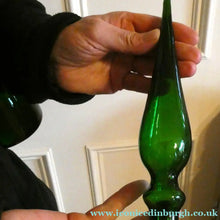 Load image into Gallery viewer, TALL Emerald Green Glass GENIE Vase with Original Hollow Hand Blown Stopper. 25 inches
