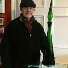 Load image into Gallery viewer, TALL Emerald Green Glass GENIE Vase with Original Hollow Hand Blown Stopper. 25 inches
