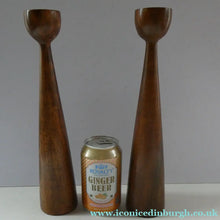 Load image into Gallery viewer, Tall Vintage Scandi-Style Teak Wooden Candlesticks with Metal Sconces
