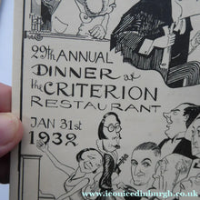 Load image into Gallery viewer, THEATRE HISTORY DOCUMENT:  The Gallery First Nighter's Club Annual Dinner Menu Card 1932

