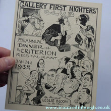 Load image into Gallery viewer, THEATRE HISTORY DOCUMENT:  The Gallery First Nighter's Club Annual Dinner Menu Card 1932
