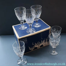 Load image into Gallery viewer, Vintage THOMAS WEBB Crystal. Set of Six Claret or Sherry Glasses. CHELSEA Pattern. 4 3/4 inches
