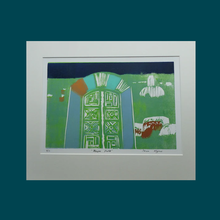 Load image into Gallery viewer, SCOTTISH Art. Thora Clyne (1937 - 2021). 1980s Colour Woodcut of an Idealised Serbian Landscape Featuring a Decorative Doorway
