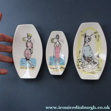 Load image into Gallery viewer, Three Pin Dishes April and Gay Nineties by Maureen Tanner 1950s
