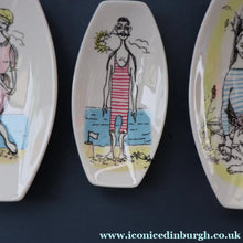 Load image into Gallery viewer, Three Pin Dishes April and Gay Nineties by Maureen Tanner 1950s

