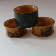 Load image into Gallery viewer, THREE: Antique 19th Century MAUCHLINE Napkin Rings. Two with Jedburgh Images &amp; One Tartanware
