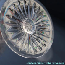 Load image into Gallery viewer, THREE GLASSES: Vintage Edinburgh Crystal Smaller WHITE WINE Glasses. SYMPHONY PATTERN. 7 1/8 inches (CODE F)

