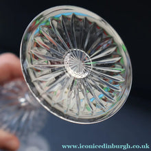 Load image into Gallery viewer, THREE GLASSES: Vintage Edinburgh Crystal Smaller WHITE WINE Glasses. SYMPHONY PATTERN. 7 1/8 inches (CODE F)
