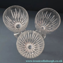 Load image into Gallery viewer, THREE GLASSES: Vintage Edinburgh Crystal Smaller WHITE WINE Glasses. SYMPHONY PATTERN. 7 1/8 inches (CODE F)
