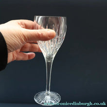 Load image into Gallery viewer, THREE GLASSES: Vintage Edinburgh Crystal Smaller WHITE WINE Glasses. SYMPHONY PATTERN. 7 1/8 inches (CODE F)
